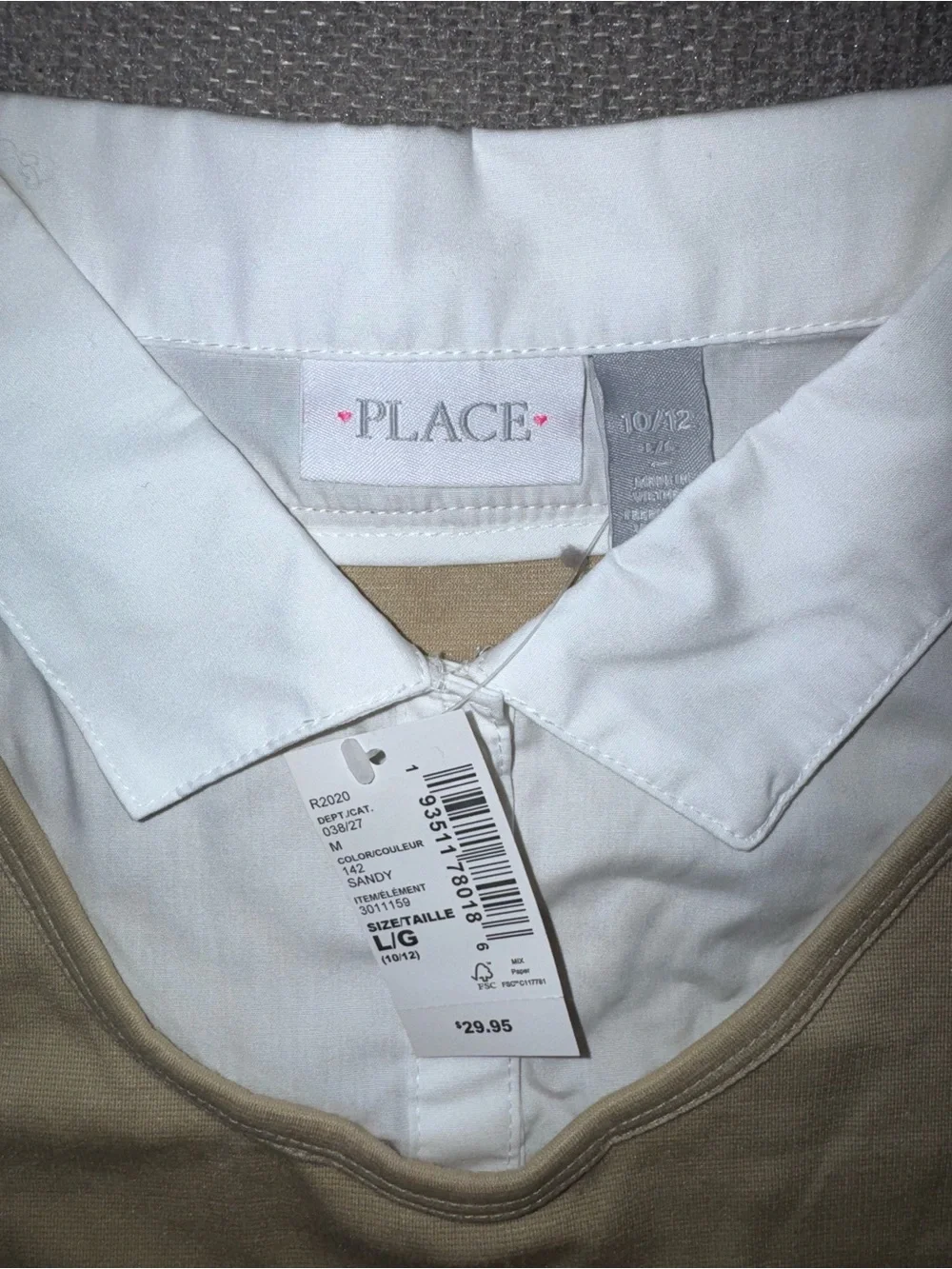 The Childrens Place size L 10/12 girls tan khaki uniform 2 In 1 Dress NWT - Picture 2 of 6